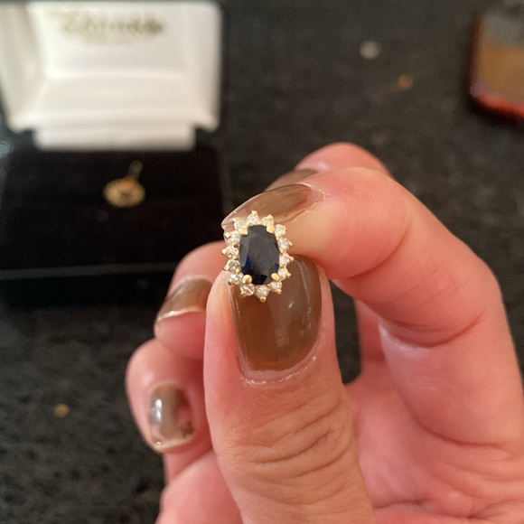 14K Gold Diamond 1.18ct Sapphire Small Halo Oval Stud Earrings - Picture 6 of 7